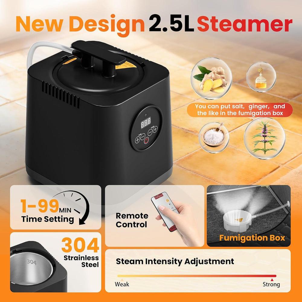 Upgraded Portable Steam Sauna for Home,Jet Black | Sauna Tent with 3L/1200W Steamer, XL Foldable and Remote Control, 99-Min Timer & 15 Power Levels, 2.6' X 2.6' X 5.9'